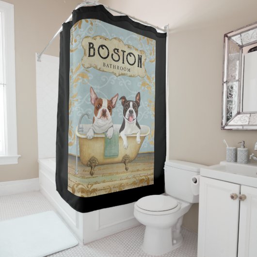 Boston Terrier Dog Bathroom Douchegordijn (In situ)