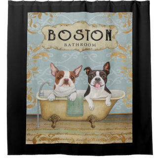 Boston Terrier Dog Bathroom Douchegordijn