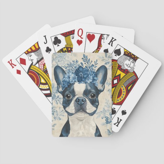 Boston Terrier Dog Blauwe Bloemen Pokerkaarten (Achterkant)