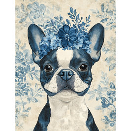 Boston Terrier Dog Blauwe Bloemen Pokerkaarten