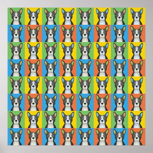 Boston Terrier Dog Cartoon Pop-Art Poster (Voorkant)