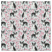 Boston Terrier dog cherry blosesems lichtblauw Stof (Swatch)