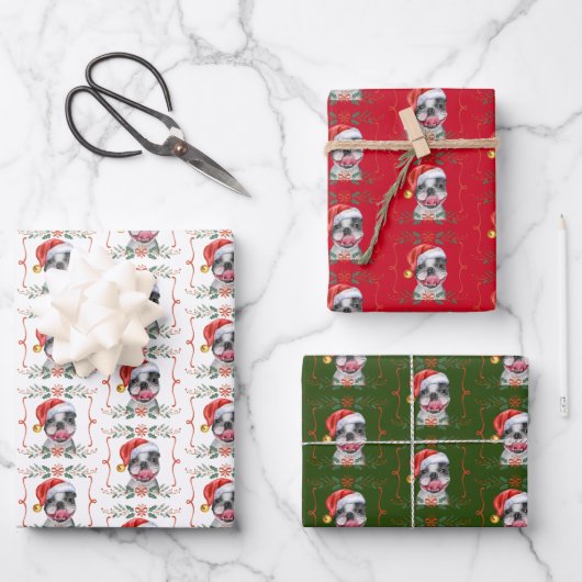Boston Terrier Dog Christmas Wrapping Paper Sheets (Voorkant)