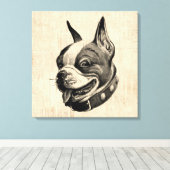 Boston Terrier Dog Cute Pet Dog Antiek Art Canvas Afdruk (Insitu (Houten vloer))