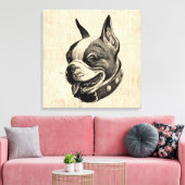 Boston Terrier Dog Cute Pet Dog Antiek Art Canvas Afdruk (Insitu (Woonkamer))