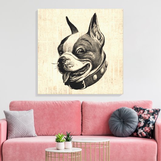 Boston Terrier Dog Cute Pet Dog Antiek Art Canvas Afdruk (Insitu (Woonkamer))