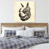 Boston Terrier Dog Cute Pet Dog Antiek Art Canvas Afdruk (Insitu (Slaapkamer))
