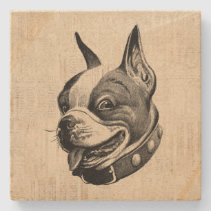 Boston Terrier Dog Cute Pet Dog Antiek Art Stenen Onderzetter