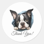 Boston Terrier Dog Dank u Ronde Sticker (Voorkant)
