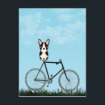 Boston Terrier Dog die op de  fiets zit Briefkaart<br><div class="desc">Briefkaart met een schattige Boston Terrier op een ouderwetse fiets op een blauwe zomerdag.</div>