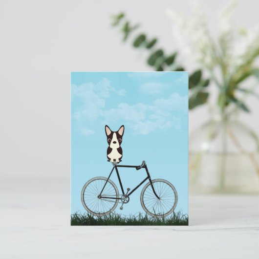 Boston Terrier Dog die op de  fiets zit Briefkaart (Staand voorkant)