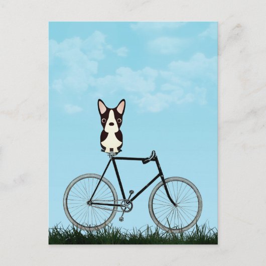 Boston Terrier Dog die op de fiets zit Briefkaart (Voorkant)