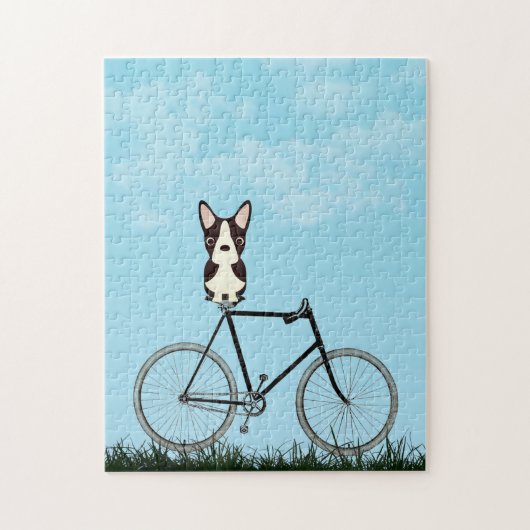 Boston Terrier Dog die op de  fiets zit Legpuzzel (Verticaal)