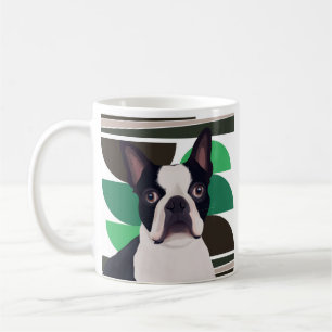 Boston Terrier Dog - Donkergroen geometrisch Koffiemok