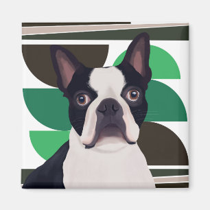 Boston Terrier Dog - Donkergroen geometrisch Magneet