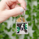 Boston Terrier Dog - Donkergroen geometrisch Sleutelhanger (Hand)