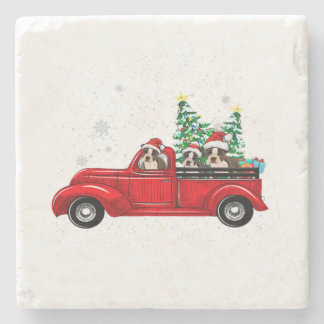 Boston Terrier Dog Driving Xmas Truck Kerstmis Stenen Onderzetter