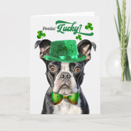 Boston Terrier Dog Feelin' Lucky St Patrick's Day Feestdagen Kaart