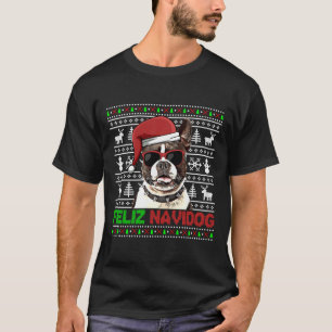 Boston Terrier Dog Feliz Navidog Funny Kerstmis T-shirt