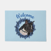 Boston Terrier Dog Floral Wreath Welcome Deurmat (Voorkant)