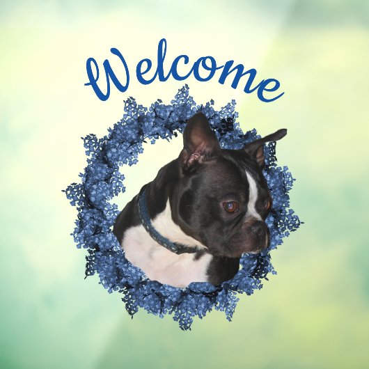 Boston Terrier Dog Floral Wreath Welcome Raamsticker (Vel 3)