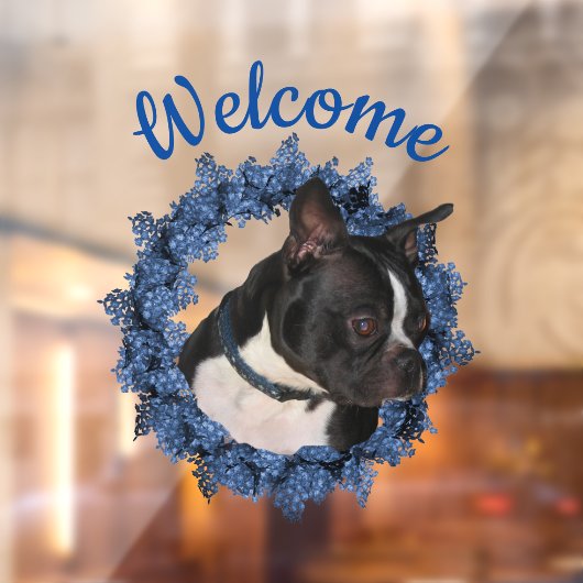 Boston Terrier Dog Floral Wreath Welcome Raamsticker (Vel 2)