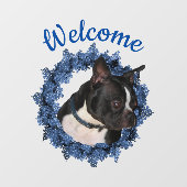 Boston Terrier Dog Floral Wreath Welcome Raamsticker (Vel)