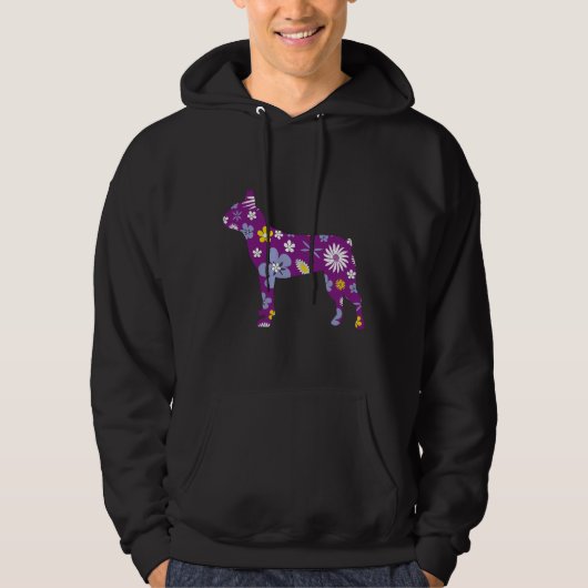 Boston Terrier Dog Flowers pattern grappige ideeën Hoodie (Voorkant)