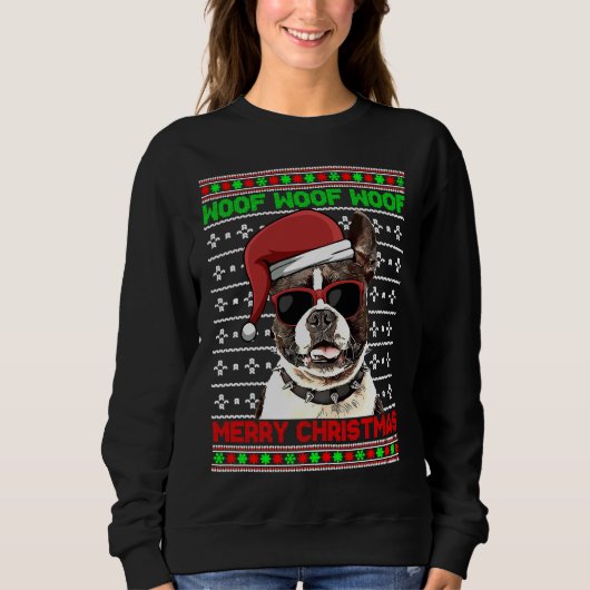 Boston Terrier Dog Funny Wof Merry Kerstmis Trui (Voorkant)