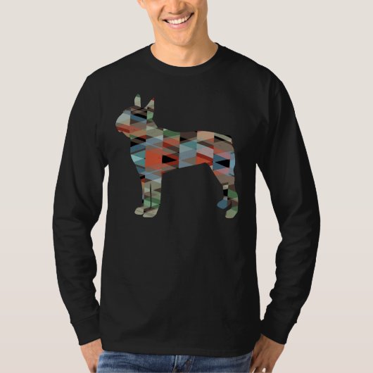Boston Terrier Dog Geometric Pattern Silhouette Pl T-shirt (Voorkant)