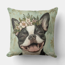 Boston Terrier Dog Green Floral