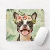 Boston Terrier Dog Green Floral Muismat (Met muis)