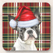 Boston Terrier Dog Green Red Holiday Plaid Bier Onderzetter (Voorkant)