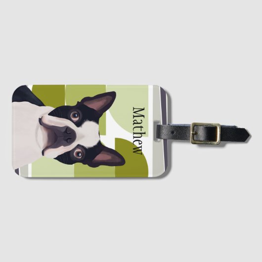 Boston Terrier Dog - Groene geometrische Bagagelabel (Voorkant (horizontaal))
