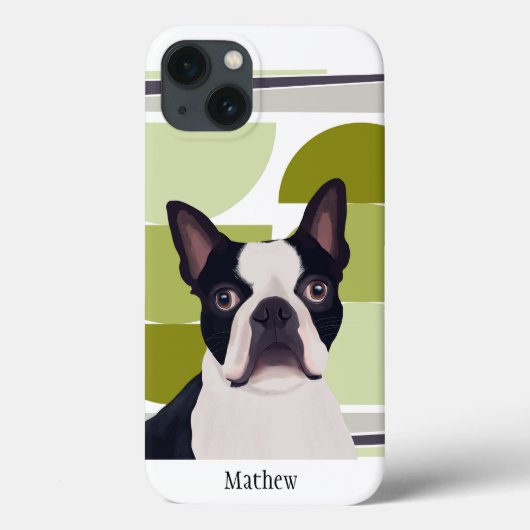 Boston Terrier Dog - Groene geometrische Case-Mate iPhone Case (Achterkant)