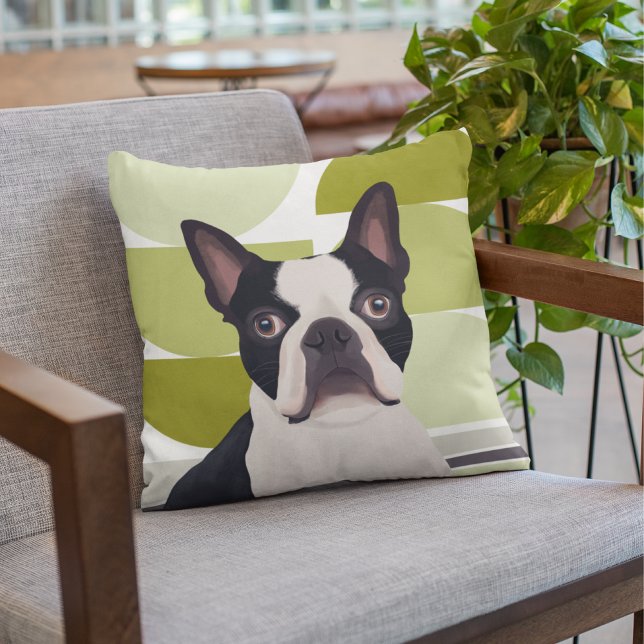 Boston Terrier Dog - Groene geometrische Kussen (Creator heeft geüpload)