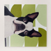 Boston Terrier Dog - Groene geometrische Legpuzzel (Horizontaal)
