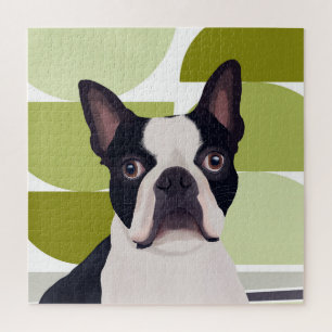 Boston Terrier Dog - Groene geometrische Legpuzzel