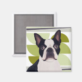 Boston Terrier Dog - Groene geometrische Magneet (Voorkant / Achterkant)