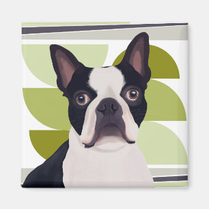 Boston Terrier Dog - Groene geometrische Magneet