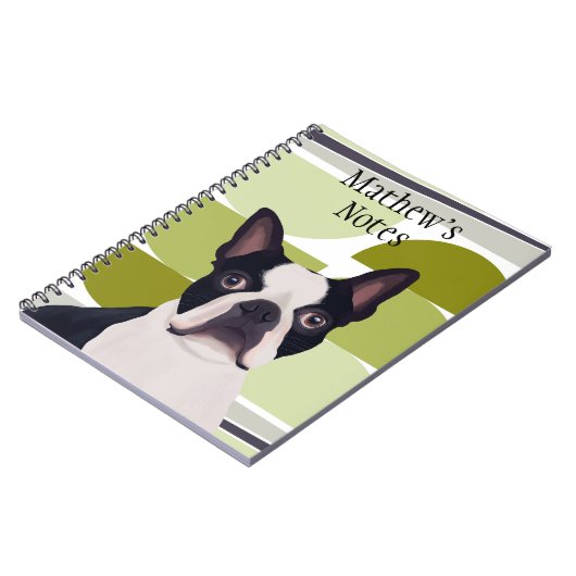 Boston Terrier Dog - Groene geometrische Notitieboek (Linkerzijde)