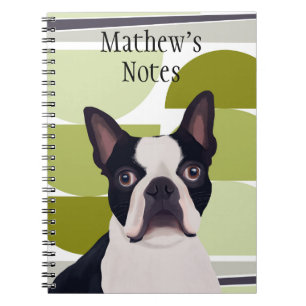 Boston Terrier Dog - Groene geometrische Notitieboek