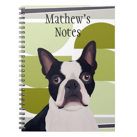 Boston Terrier Dog - Groene geometrische Notitieboek (Voorkant)