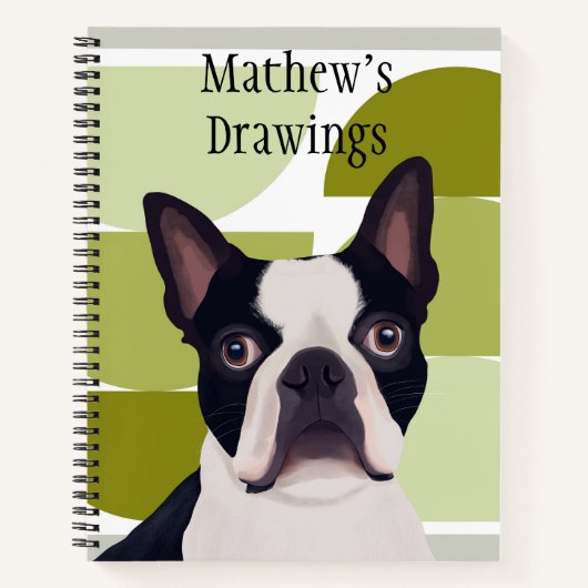 Boston Terrier Dog - Groene geometrische Notitieboek (Voorkant)