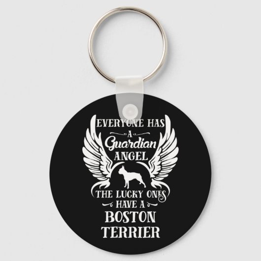Boston Terrier Dog Guardian Angel Sleutelhanger (Voorkant)