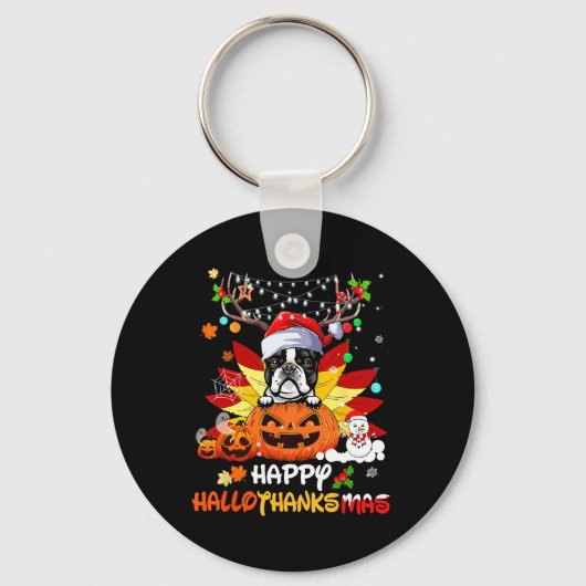 Boston Terrier Dog Halloween And Merry Christmas  Sleutelhanger (Voorkant)