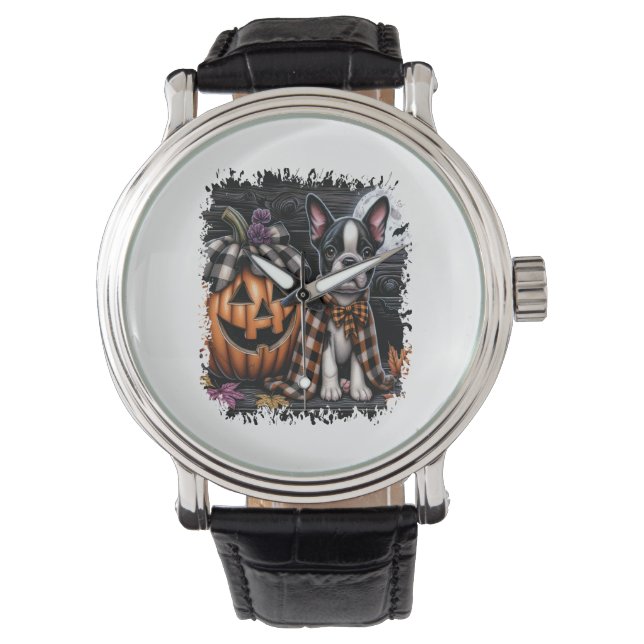 Boston Terrier Dog Halloween Horloge (Voorkant)