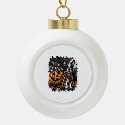 Boston Terrier Dog Halloween Keramische Bal Ornament (Voorkant)