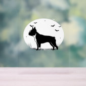 Boston Terrier Dog - Halloween Moon Silhouette Ove Acryl Bord (Neutraal)