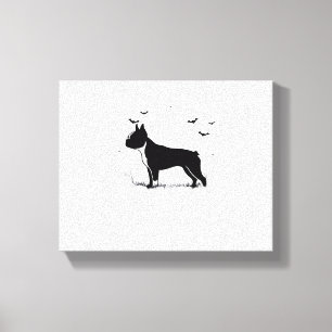 Boston Terrier Dog - Halloween Moon Silhouette Ove Canvas Afdruk